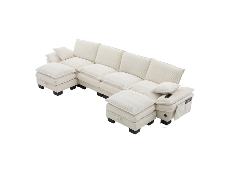  Canapé d'angle panoramique fixe 4 places tissu beige  - Conforama A