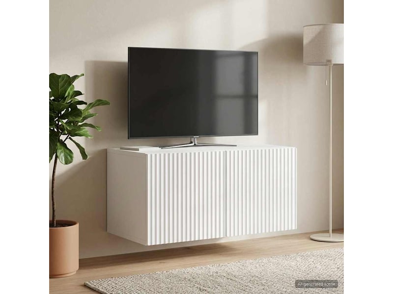  Meuble tv - banc tv - meuble de rangement mural 59,5 x 41 x 30 cm blanc brillant  - Conforama D