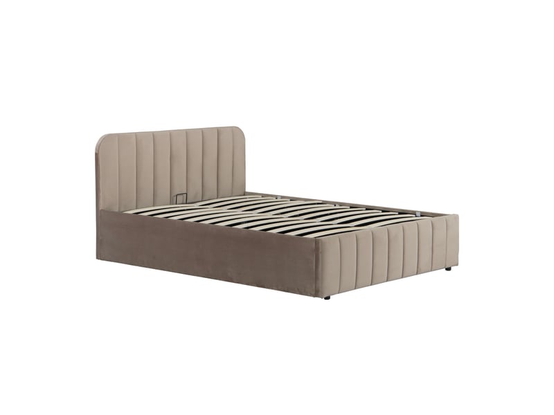  Lit coffre 160x200 velours taupe avec tête de lit terre de nuit  - Conforama A