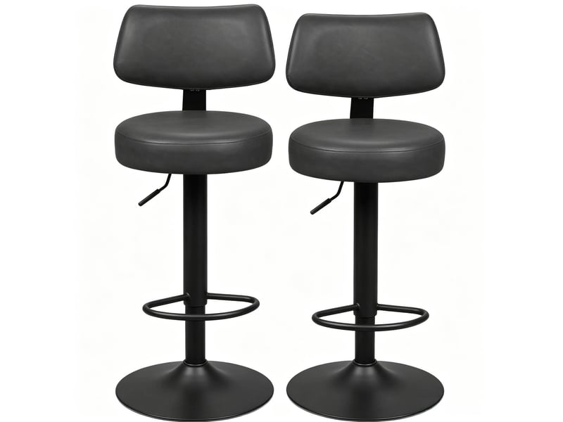  Tabouret de bar pivotant réglable en hauteur avec dossier et repose-pieds en cuir synthétique anthracite  - Conforama A