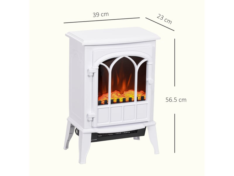  Cheminée électrique sur pied, puissance 1000 w 2000 w, effet flamme réglable, 39 x 23 x 56,5 cm, blanche  - Conforama C