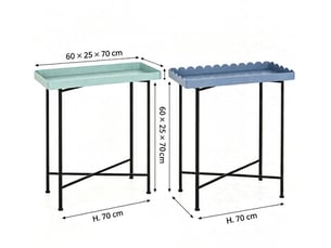 Set de 2 tables d'appoint rectangulaires 60x25x70cm métal pieds noirs,touche de couleur déco moderne