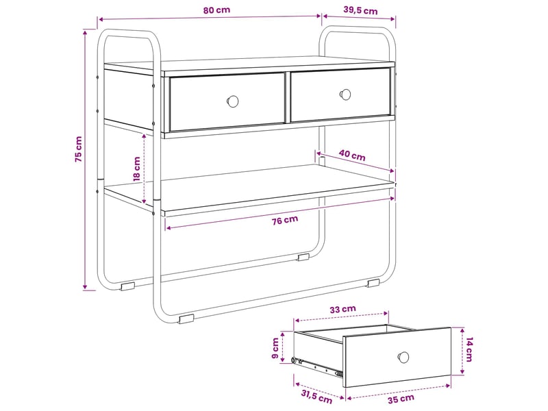  Vidaxl table console sonoma gris 80 x 40 x 75 cm bois d'ingénierie  - Conforama C