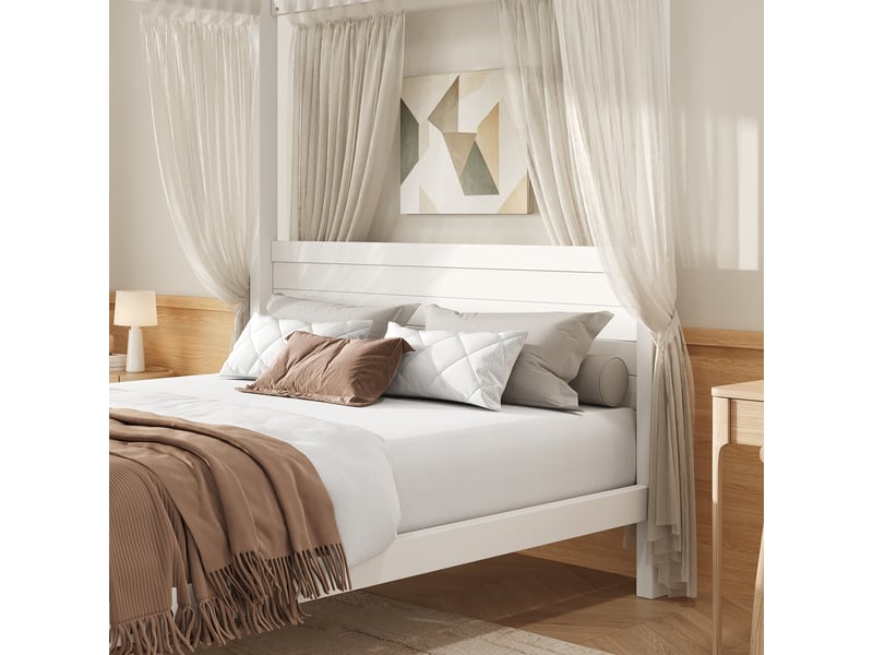  Lit enfant 140x200 cm, lit double, tête de lit avec rangement, espace inférieur modulable, cadre haut personnalisable, bois massif et mdf blanc OPULERANE TRADING LTD - Conforama E