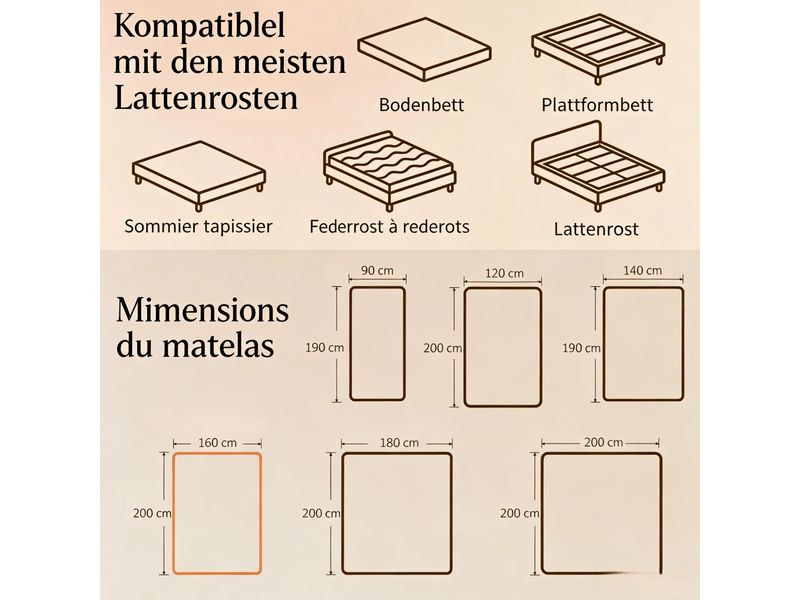  Matelas mémoire de forme tcqpz 160 x 200 cm 2 personnes mousse ondulée blanc et gris  - Conforama C