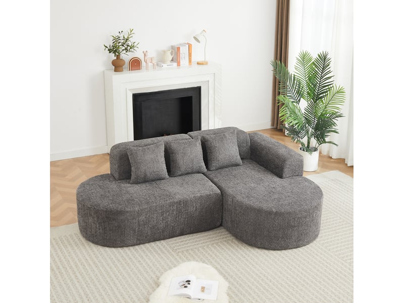  Canapé d'angle 3 places avec méridienne droite en chenille anthracite homvra  - Conforama C