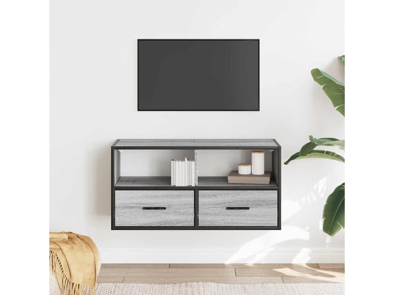  Meuble tv - banc tv - meuble de rangement sonoma gris 80x31x39,5 cm bois d'ingénierie et métal  - Conforama C