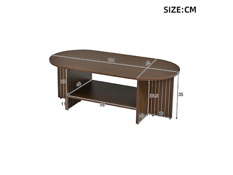  Table basse ovale 100x49x35 cm finition noyer, étagère basse et design rainuré Fay Lum - Conforama C