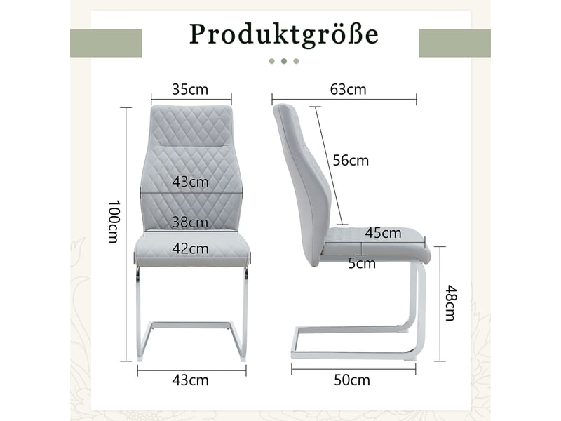  Set de 2 chaises de salle à manger en tissu gris clair à motif losange, dossier haut et assise rembourrée, piètement métal argenté antidérapant et résistant pour restaurant etc.  - Conforama C