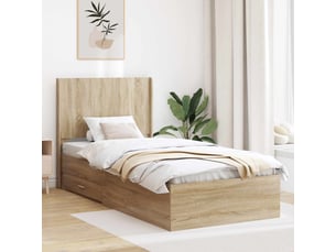 Lit adulte, lit simple, cadre de lit avec rangement et tête de lit chêne sonoma cf1690