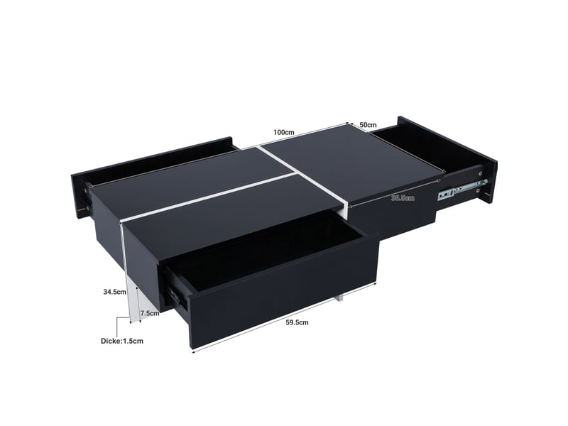  Table basse 100x50x34,5 cm, 3 tiroirs et led, panneau de particules, noir et blanc  - Conforama C