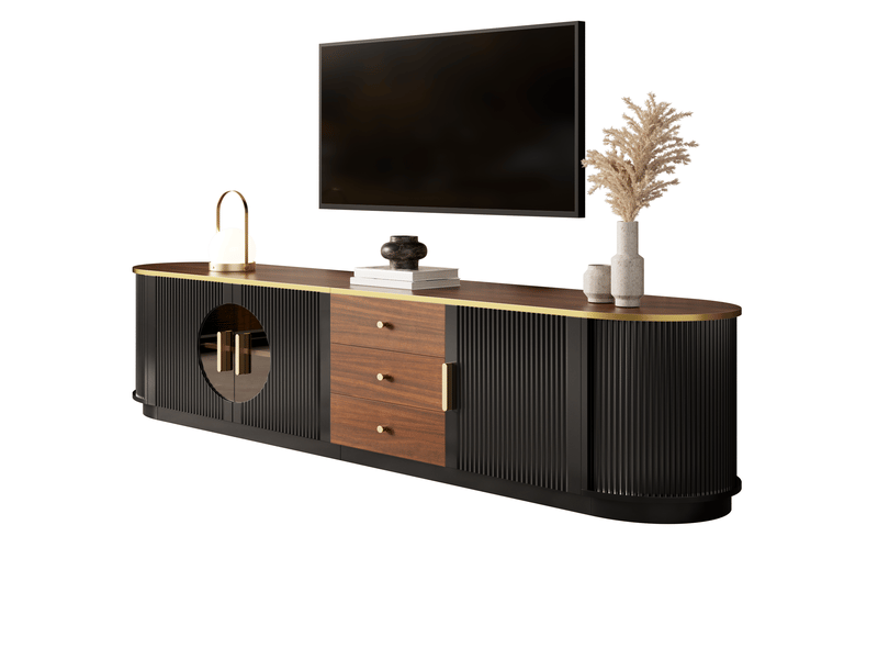  Meuble tv 180 cm-style luxe-3 portes et 3 tiroirs-noir-mdf GL Store - Conforama A