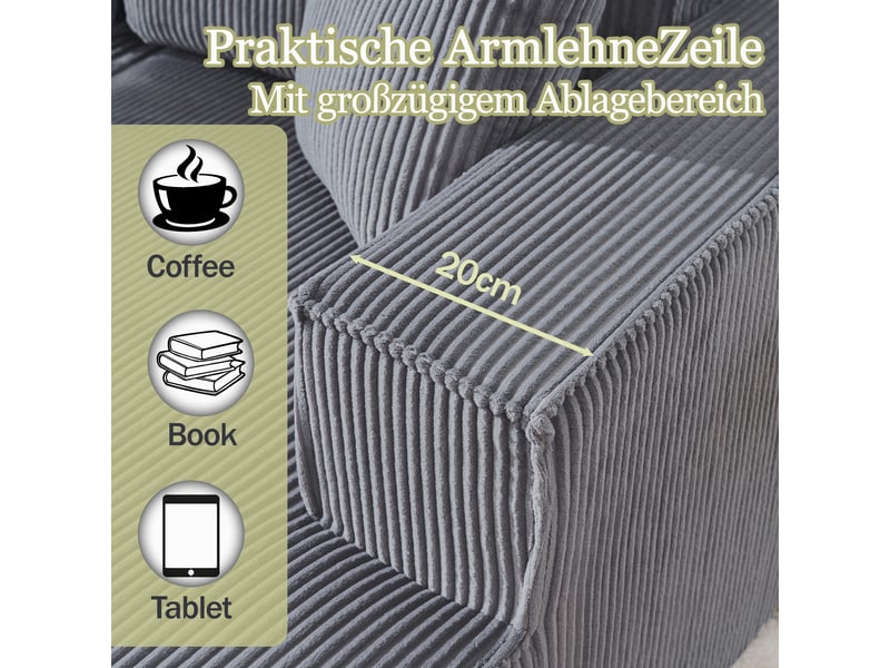Canapé d'angle, canapé modulable – avec méridienne, en velours tricoté, gris, mousse haute densité, 2 places - Conforama R