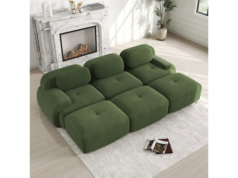  Canapé modulable, canapé 3 places, en velours tricoté, vert, sans montage, sans structure, home cinéma, pour salon  - Conforama R