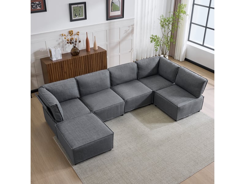  Canapé d’angle modulable convertible en lit - lpospi - assise mousse et ressorts, contreplaqué, tissu gris foncé  - Conforama C