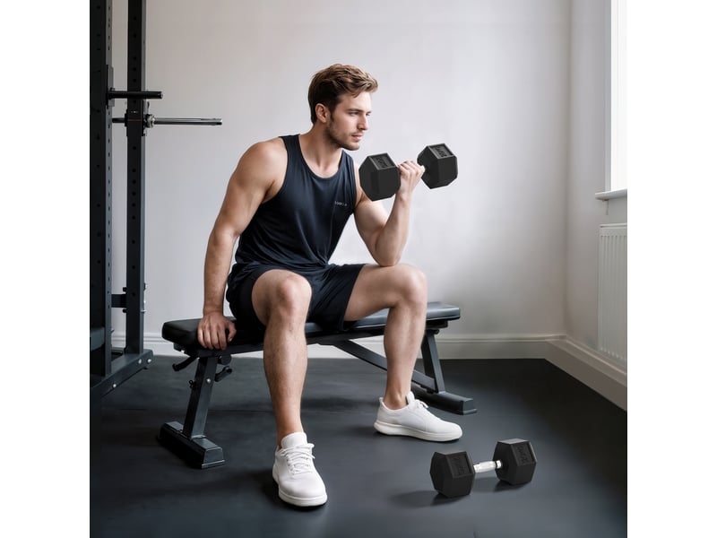  Ensemble de 2 haltères de 20 kg avec poignées antidérapantes, en métal, pour l'entraînement à domicile et en salle de sport, noir  - Conforama D