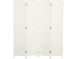 Paravent pliable 4 panneaux 160 x 170 cm – blanc – écran d'intimité à motif tissé, sans montage