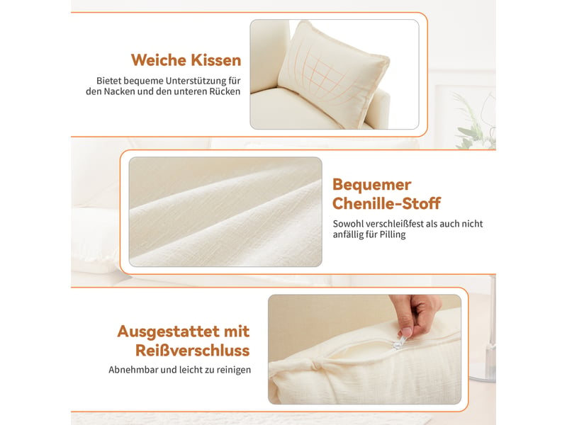 Canapé avec repose-pieds en tissu chenille beige N653P269192W - Conforama D