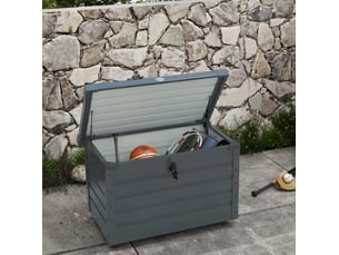 Coffre de rangement extérieur 295 l à structure en acier galvanisé gris, à roulettes et verrouillable