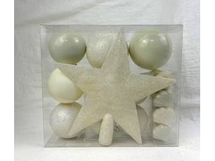 Kit de 18 boules de noël en plastique écru
