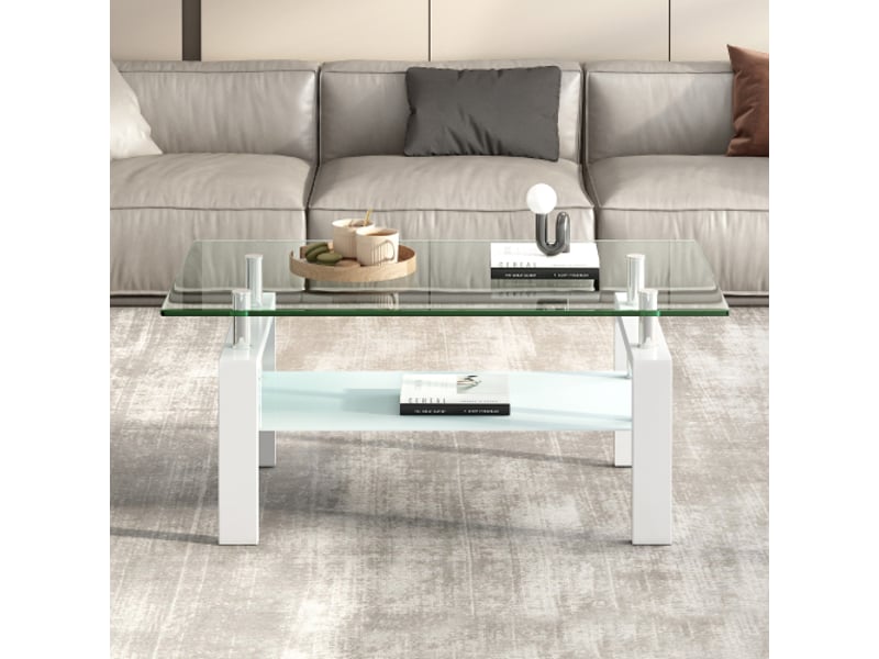 Table basse en verre trempé blanc – salon moderne et élégant, design contemporain - Conforama E