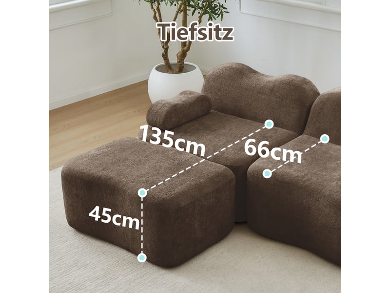  Canapé d'angle, canapé modulable, mousse haute densité, sans cadre, avec accoudoirs, avec pouf, en tissu, marron, 4 places  - Conforama W