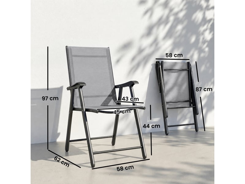  Lot de 2 chaises pliantes avec dossier haut et accoudoirs, gris clair  - Conforama E