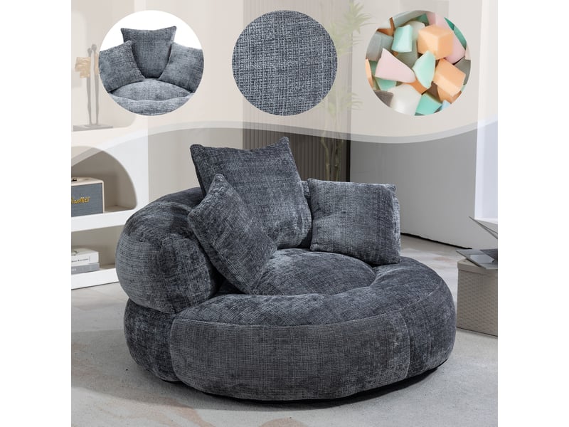 Fauteuil inclinable - à dossier haut - avec 3 coussins - résistant et confortable - chenielle - gris - Conforama D