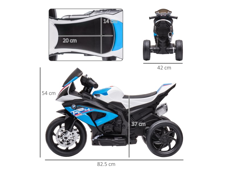  Moto enfant bmw hp4, 18-60 mois, avec phares, musique et pédales, en polypropylène et métal, 82,5 x 42 x 54 cm, bleue  - Conforama E