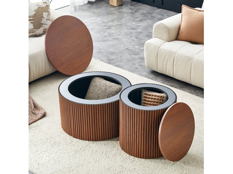  Ensemble de table basse gigognes rondes, rangement intégré, mdf, coloris marron  - Conforama D