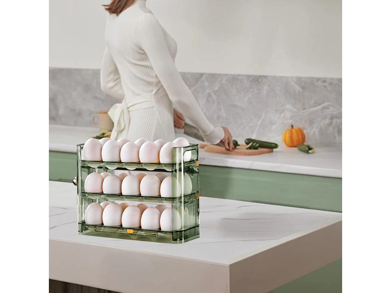  Casier à œufs pour réfrigérateur, 3 niveaux, capacité de 30 œufs, gain de place, multifonction, porte latérale (vert)  - Conforama C