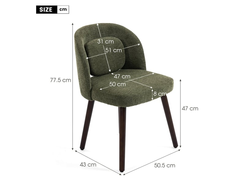 Ensemble table et 6 chaises de salle à manger, table extensible 160200 x 90 cm noyer, chaises vertes en bois d’hévéa avec coussin en mousse - Conforama W