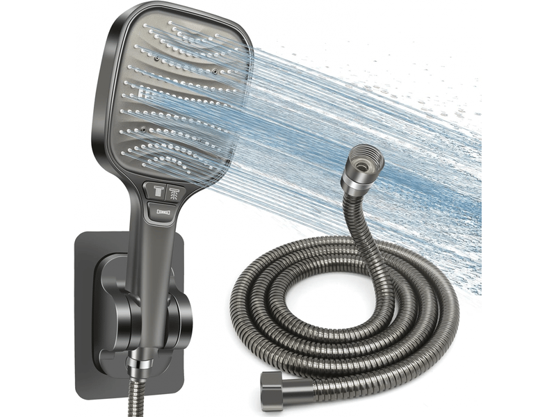 Kit douche haute pression, pommeau de douche anti-calcaire 120mm 8 modes + tuyau 1.5m inox + support sans perçage, douchette économie d'eau(gris) - Conforama A