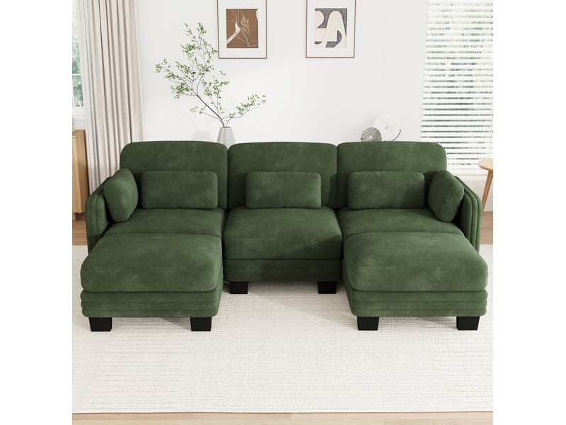  Canapé d'angle modulable panoramique en u 3 places 253x143x88 cm en chenille vert  - Conforama B
