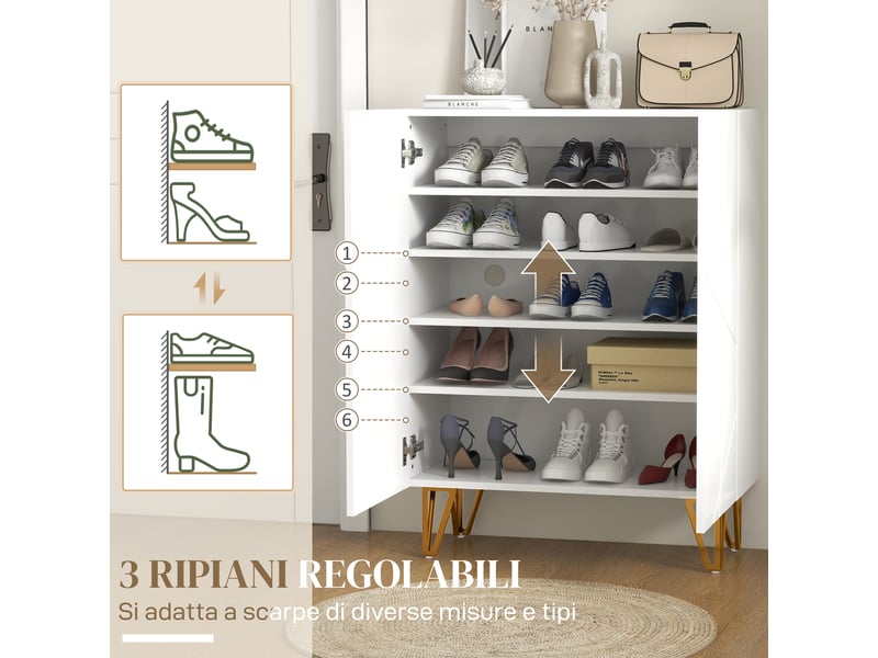  Étagère à chaussures moderne pour 15 à 20 paires de chaussures, étagères réglables et fermeture amortie, 72 x 31,5 x 95 cm, blanche  - Conforama E
