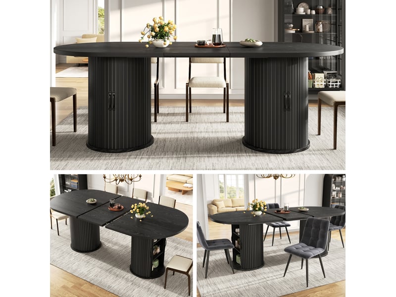 Table à manger extensible, 149,8x80x75 cm, avec espace de rangement, repas, salle à manger, pratique, mdf, coloris noir - Conforama D