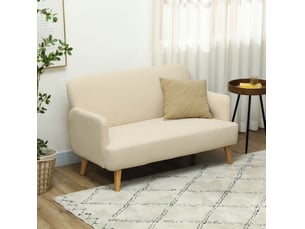 Canapé 2 places 130x74x79 cm avec accoudoirs aspect velours pieds en bois blanc crème
