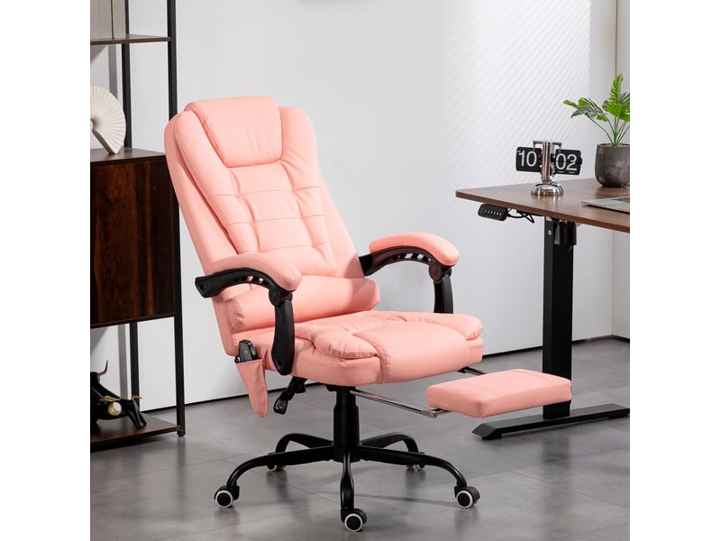  Fauteuil de bureau rose avec massage 7 points, repose-pieds rétractable et dossier inclinable 90° à 155°  - Conforama B