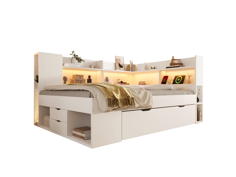  Lit avec rangement 90x200 cm, blanc, avec matelas inclus  - Conforama R