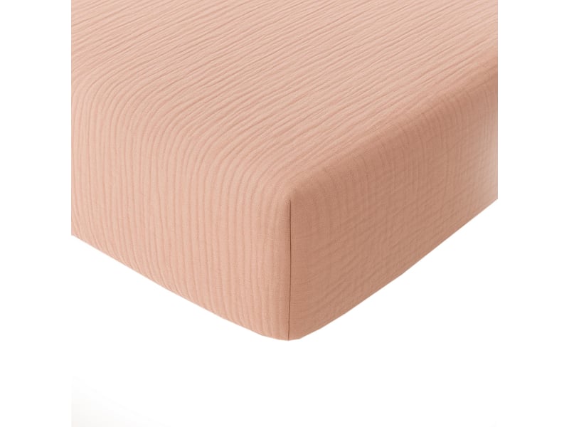  Drap housse 180x200 cm gaze de coton lavé rose lotus PD23567 - Conforama A