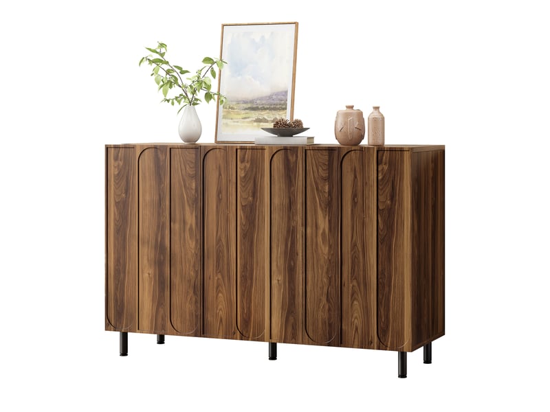  Buffet bas à chaussures 3 portes avec étagères réglables et charnières amorties en mdf noyer 120 × 37 × 80 cm  - Conforama A