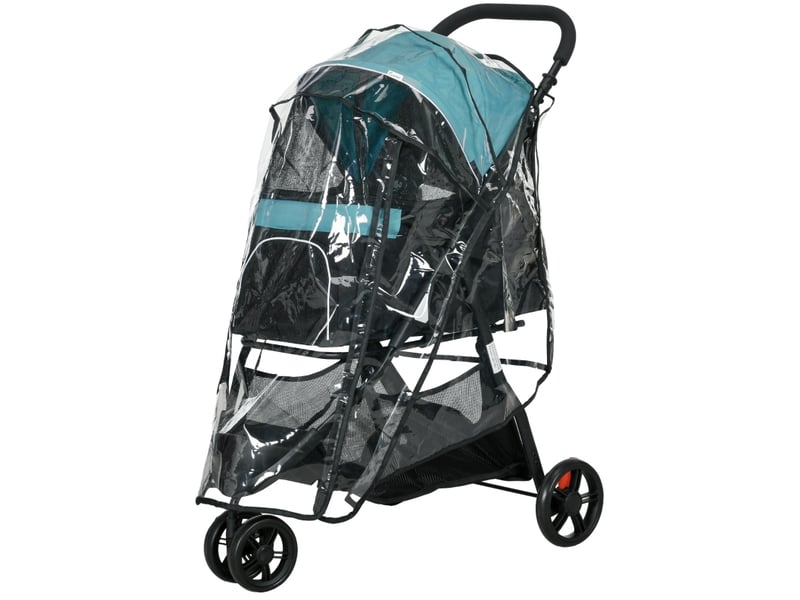  Poussette pliable pour enfant 80,5 x 51,5 x 100 cm – noir et bleu – housse pluie, freins et rangement  - Conforama A