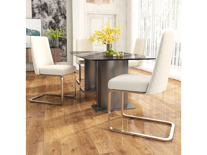  Chaise de salle à manger lot de 6, velours beige, dossier diamant ergonomique, métal argenté, soutien lombaire  - Conforama B