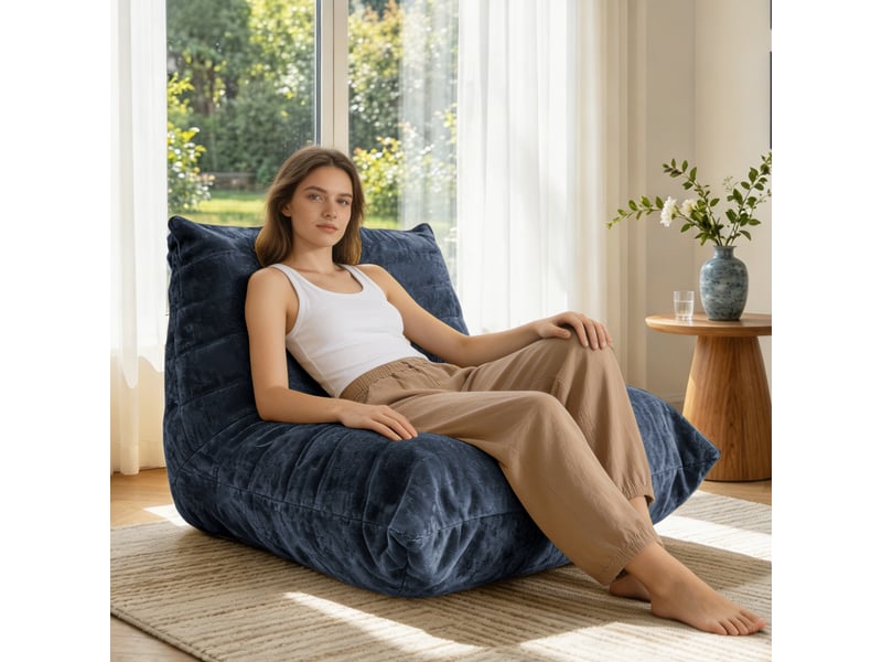  Pouf géant design chenille bleu - fauteuil de salon ergonomique et ultra doux pour chambre et salon - 90x100x80 cm  - Conforama C