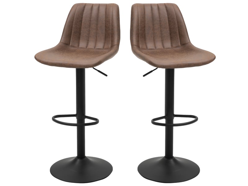  Lot de 2 tabourets de bar style vintage hauteur réglable pivotant avec repose-pied marron  - Conforama B