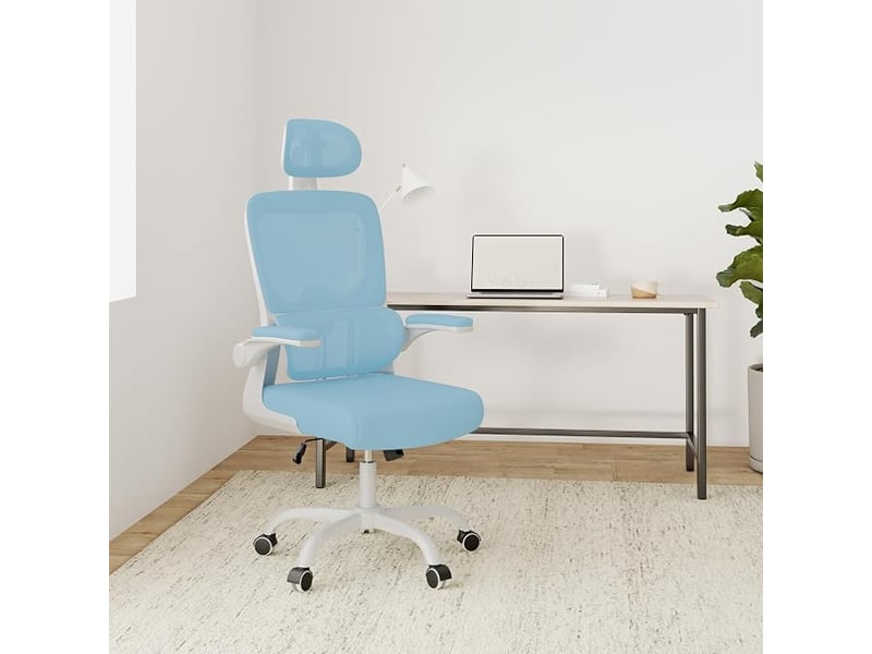 Chaise de bureau ergonomique:fauteuil bureau avec support lombaire enc,bleu | dossier et appui-tête réglables,reversible armrest,siege en maille respirante convient à la maison bureau ,lecture - Conforama B