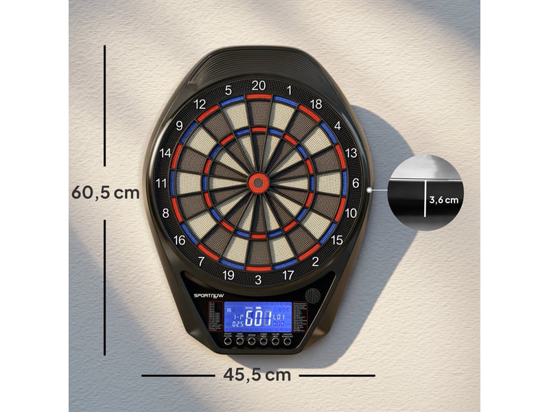 Cible de fléchettes électronique lumineuse, grand écran led, version rechargeable, couleur noire - Conforama E