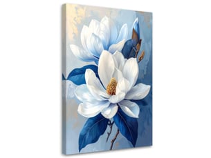 Tableau moderne, magnolia blanc sur fond bleu intense 30x45