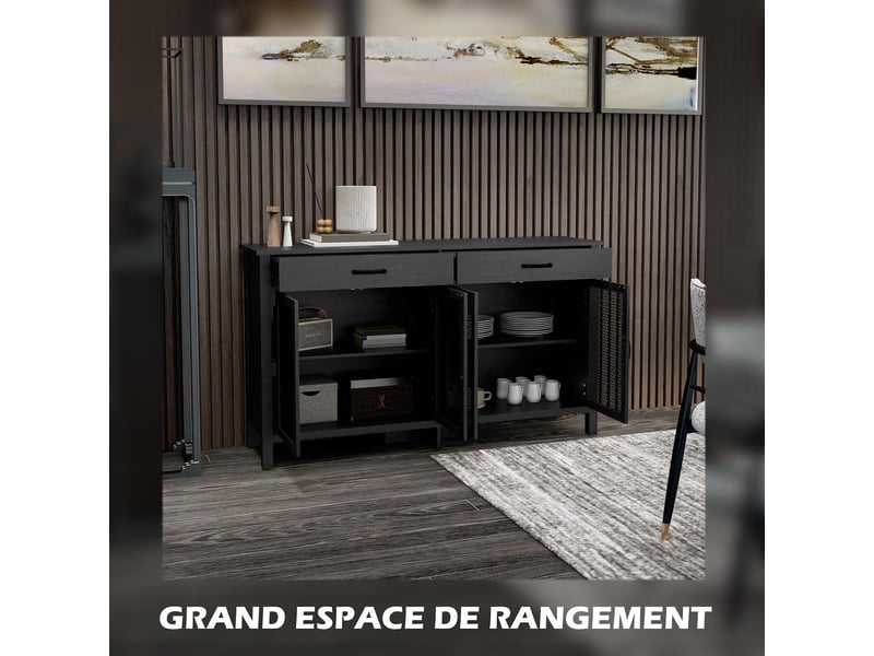 Buffet bas 4 portes 2 tiroirs étagères réglables noir 150 x 40 x 85 cm  - Conforama D
