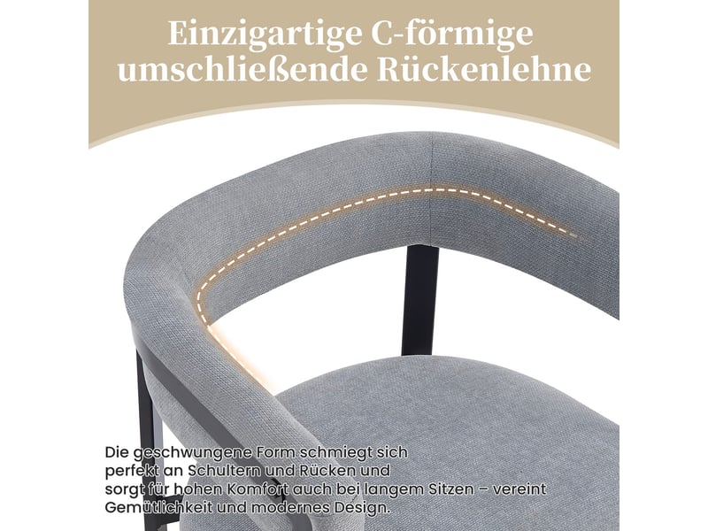  Lot de 6 chaises de salle à manger,61x50x76 cm,style moderne,chenille,gris  - Conforama E